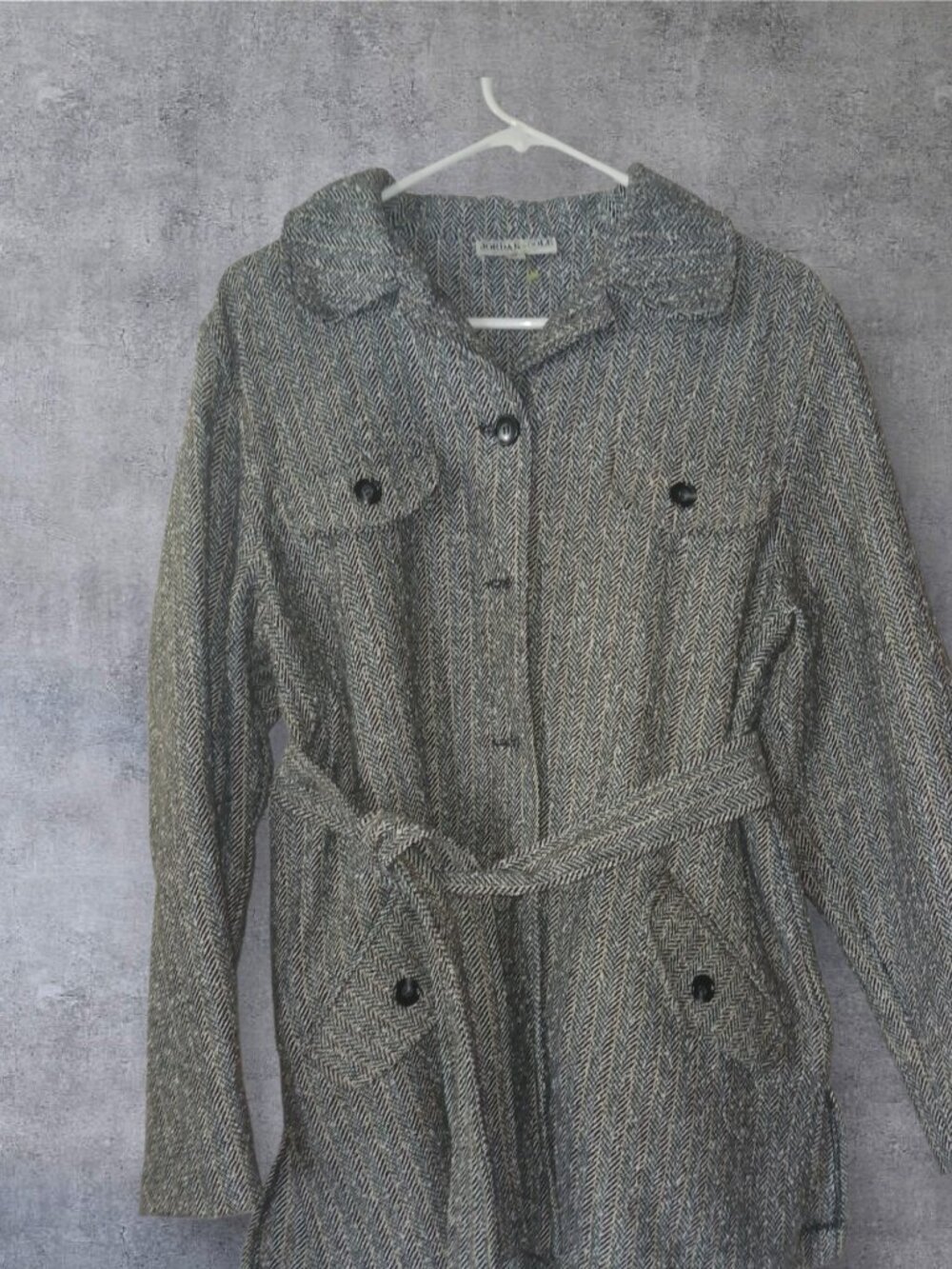 Jordan Taylor Herringbone Belted Coat Women's Size Small Gray Peacoat